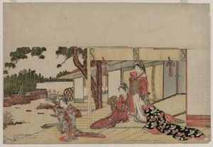 Naiset verannalla, n. 1800. tekijältä Hishikawa Sori III