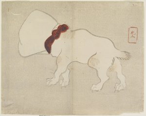 (Koira pussi pään päällä), c. 1830 tekijältä Hogyoku
