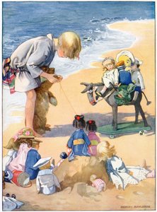 "Teimme Big Teddyn olemaan aasipoika", kuvitus teoksesta "Josephine is Busy", kirjoittanut H.C. Cradock, julkaisija Blackie & Son, Ltd. (väri litho) tekijältä Honor Charlotte Appleton