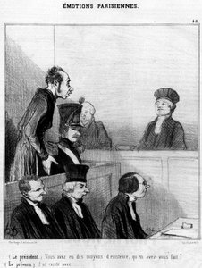 (Presidentti) Sinulla oli toimeentulo, mitä teit sillä? (Syytetty) Olen olemassa..., sarjan sarjakuvia Pariisin tunteista, kirjoittanut Honore Daumier (1808-1879). “Charivari” tekijältä Honoré Daumier