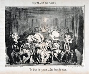 Honore Daumierin (1808-1879) Charivarin taideteos vuodelta 1852: Serie LES TRAINS DE PLAISIR - Nautintojuna. - Kello kaksi aamulla. KUUTATAIDEMUSEO - PALACE LONGCHAMP, MARSEILLE tekijältä Honoré Daumier
