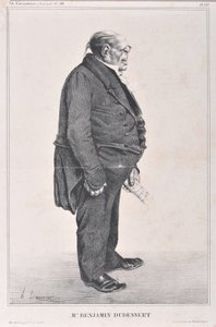 Honore Daumierin (1808-1879) taideteos. Charivari on vuodelta 1833: Celebrites de la Caricature -sarja "" M. Benjamin Dudessert "" "MUSEE DES BEAUX ARTS - PALAIS LONGCHAMP, MARSEILLE tekijältä Honoré Daumier
