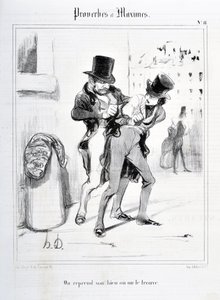 Honore Daumierin (1808-1879) taideteos. Charivari on vuodelta 1840: Serie PROVERBES ET MAXIMES "" Jatkamme omaisuuttamme tai löydämme sen "" "MUSEE DES BEAUX ARTS - PALAIS LONGCHAMP, MARSEILLE tekijältä Honoré Daumier