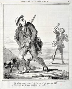 Honore Daumierin (1808-1879) Charivari on vuodelta 1864: Serie Sketch de Chasse “” Ou va donc? Jänis ei ole siellä läpi! - Jos aion syödä sivetissä”” MUSEE DES BEAUX ARTS – PALAIS LONGCHAMP, MARSEILLE tekijältä Honoré Daumier