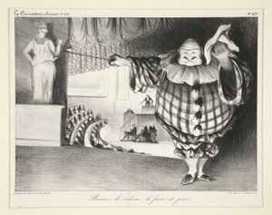 Baissez le rideau, la farce est jou?e. (Laske verho, farssi on ohi.), pl. 421 La Caricature -lehdestä nro. 201 tekijältä Honoré Daumier