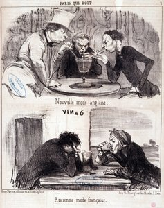 Sarjakuva gastronomisesta väärinkäytöstä. “Paris qui drinks” -sarja: uutta englantilaista muotia ja vanhaa ranskalaista muotia. Kaiverrus Honore DAUMIER (1808-1879). Ote sanomalehdestä "" Le Charivari"" 23. kesäkuuta 1852 Koko 37x26 cm Inv D 2312 - laatikk tekijältä Honoré Daumier