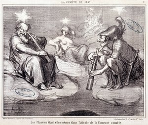 Sarjakuva tieteestä. Serie Sur "" vuoden 1857 komeetta"": "" Planeetat itse odottavat kuuluisaa komeetta""". Kaiverrus Honore DAUMIER (1808-1879), 25. maaliskuuta tekijältä Honoré Daumier