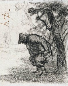 Don Quijote ja Sancho Panza puun takana tekijältä Honoré Daumier