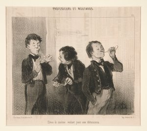 Professors and Moutardsin kuudennen luokan opiskelijat, jotka haluavat näytellä retorikkoja tekijältä Honoré Daumier