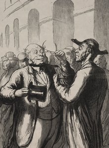 Universaali näyttely: Valokuvien tarkastus kääntöporttien luona.... tekijältä Honoré Daumier