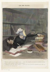 Figuurit lukupöydän takana yleisessä kirjastossa Les Bas Bleus (sarjan nimi esineellä) tekijältä Honoré Daumier