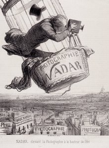 Gaspard Felix Tournachon Felix Nadarissa (1820-1910) nostaa valokuvauksen taiteen huipulle. Litografia pohjautuu paperille piirustukseen. Mitat: 29 x 41 cm. tekijältä Honoré Daumier