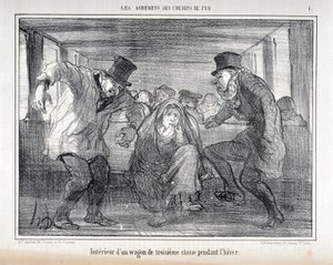 Kuvitus sarjalle "Les Agrements des Chemin de fer" tekijältä Honoré Daumier