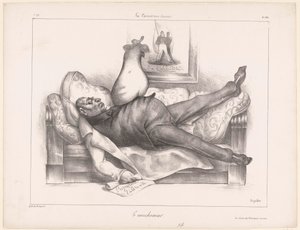 Karikatyyri Gilbert du Motierista, markiisi de la Fayette, painajaisen aikana Le cauchemar (otsikko esineessä) tekijältä Honoré Daumier