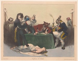 Euroopan suurvaltojen karikatyyri Lontoon konferenssissa Conference de Londres (otsikko esineessä) tekijältä Honoré Daumier