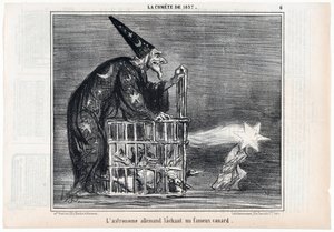 Vuoden 1857 komeetta, saksalainen tähtitieteilijä, joka vapautti kuuluisan ankan Le Charivarin pubista. 1858. tekijältä Honoré Daumier