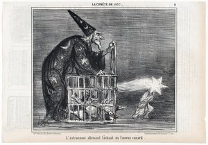 Vuoden 1857 komeetta, "Saksalainen tähtitieteilijä, joka vapautti kuuluisan ankan", Le Charivarista, pubista. 1858 (kaiverrus) tekijältä Honoré Daumier
