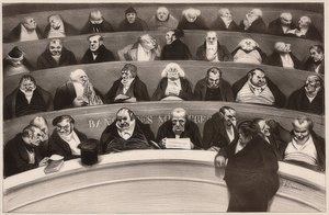 Le Ventre législatif. Aspects des bancs ministériels de la chambre improstituée de 1834 / Legislative belly. Näkymä ei-prostituoitujen kammion kaappipenkeistä vuodelta 1834. 1834 tekijältä Honoré Daumier