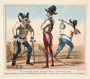 Vanha kenraali Giulay korvattiin nuorella kenraali Schlickillä tekijältä Honoré Daumier