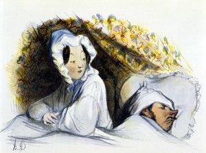 Mies ja nainen sängyssä: "" Tuhma nukkuja! Mene ... "", "" Eroottisen taiteen historia "", Edouard Fuchs, Berliini tekijältä Honoré Daumier