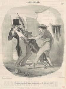 Uusi omistaja tutustumassa koiraan... tekijältä Honoré Daumier