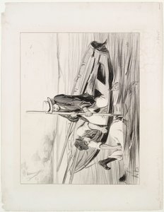 Parisian Boatmen, levy 14: Mies yli laidan, 1843. tekijältä Honoré Daumier