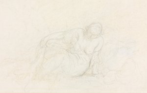 Makaava nainen nojaa käsivarrelleen, 185560. tekijältä Honoré Daumier