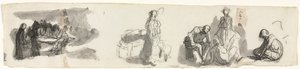 Tutkimusarkki, jossa neljän hahmon ryhmä oikealla (recto) tekijältä Honoré Daumier