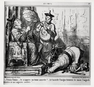 Tchinn Tchinn... Em portes bones notícies! Et concedeixo el gran honor de besar la pols augusta de les meves augustes sabates. A la sèrie En Chine, il·lustració d