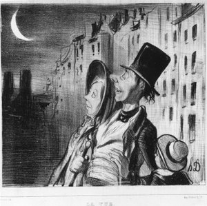 Näkymä: sarja otettu Honore Daumierin (1808-1879) "" Cinq sens -sarjasta". "" Charivari"" tekijältä Honoré Daumier