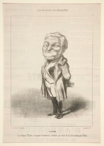 Thiers: Kansalainen Thiers kokeilee uutta pukua, jonka Bavin on juuri lähettänyt hänelle tekijältä Honoré Daumier