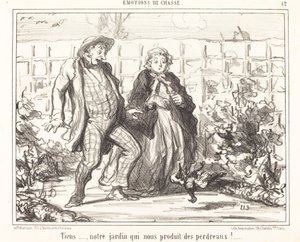 Täällä... puutarhamme... tuottaa peltopyyjä!... tekijältä Honoré Daumier