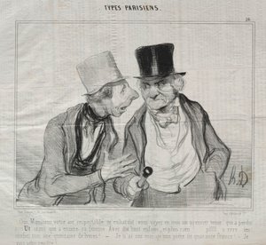 Tyypit Parisiens, levy 26: Kyllä, herra, kunnioitettava ilmanne rohkaisee minua..., 29. toukokuuta 1840. tekijältä Honoré Daumier