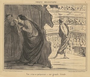 Kuningatar valmistautuu suureen tiradiin tekijältä Honoré Daumier