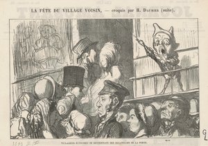 Säästämättömät kyläläiset tyytyväisinä...; Maaseudulla ei valmentajien lakkoja... tekijältä Honoré Daumier