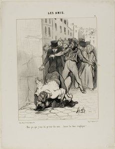 "- Mutta minä sanon teille, että he ovat ystäviä.... he vain ilmaisevat itseään toisilleen", levy 9 teoksesta Les Amis. tekijältä Honoré Victorin Daumier