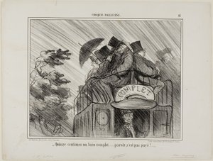 "- Vain 15 senttiä koko kylpyammeesta.... mikä diili!", levy 12 Croquis Parisiens -lehdestä. tekijältä Honoré Victorin Daumier