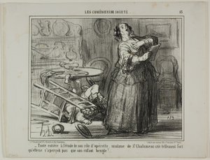 - Madame de St. Chalumeau huutaa operettiroolinsa vietävänä niin kovaa, ettei hän huomaa lapsensa karjuntaa, levy 13 teoksesta Les Comédiens De Société. tekijältä Honoré Victorin Daumier