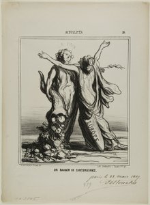 Olosuhteiden suudelma, laatta 50, Actualités-julkaisusta. tekijältä Honoré Victorin Daumier
