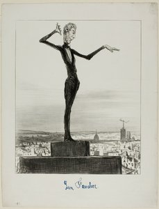 Charivari-lehden ehdotus Léon Faucherille sähkösotkujen välttämiseksi tulevaisuudessa, levy 122 teoksesta Actualités. tekijältä Honoré Victorin Daumier