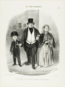 Nuori mies, joka on Badinguetin perheen ylpeys ja toivo, levy 16 teoksesta Les Bons Bourgeois. tekijältä Honoré Victorin Daumier
