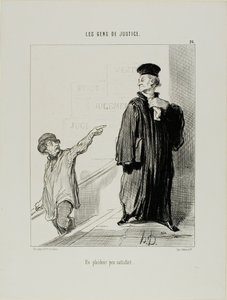 Melko tyytymätön oikeudenkäyntihenkilö, laatta 26, Les Gens De Justice -teoksesta. tekijältä Honoré Victorin Daumier