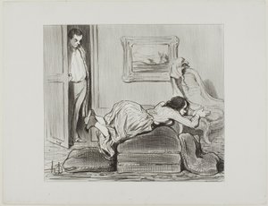 Innokas oppilas harjoittelee kotona, levy 6 teoksesta Les Baigneuses. tekijältä Honoré Victorin Daumier