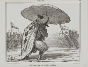 Sateenvarjo vaikeassa paikassa, levy 119 asiakirjasta Actualités. tekijältä Honoré Victorin Daumier