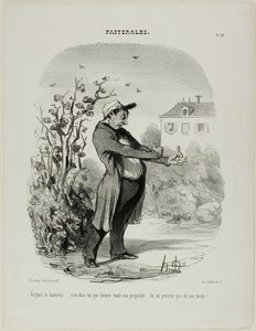 "Maija-bugin ryöstäjä... sinä olet se, joka ahmii kaiken omaisuuteni. Häviät käteni kautta!", levy 32 Pastoralesista. tekijältä Honoré Victorin Daumier