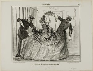 Crinolines alkaa yhtäkkiä olla epäilyttävää, kilpi 419 Actualitésista. tekijältä Honoré Victorin Daumier