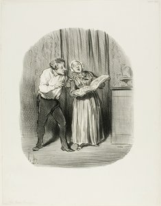 Haitta naimisiinmenosta naisen kanssa, jolla on niin sanottu taiteellinen lahjakkuus, levy 77 teoksesta Les Bons Bourgeois. tekijältä Honoré Victorin Daumier