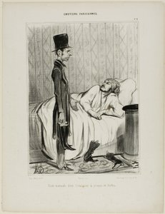 Varhain aamulla velkojan vierailu saappaita koskevissa asioissa, levy 4 teoksesta Émotions Parisiennes. tekijältä Honoré Victorin Daumier