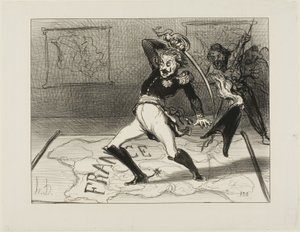 Keisari Nicolas työskentelee kabinetissaan, levy 94, Actualités-lehti tekijältä Honoré Victorin Daumier