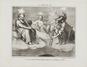 Jopa planeetat seuraavat kiinnostuneina kuuluisan komeetan saapumista, levy 9 teoksesta La Cométe De 1857. tekijältä Honoré Victorin Daumier